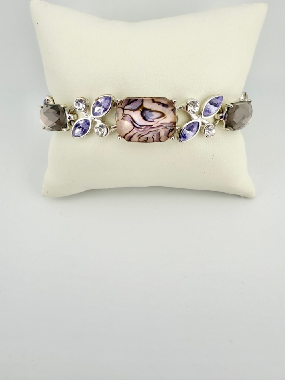 Napier Silver-Tone Purple & Taupe Rhinestone Bracelet